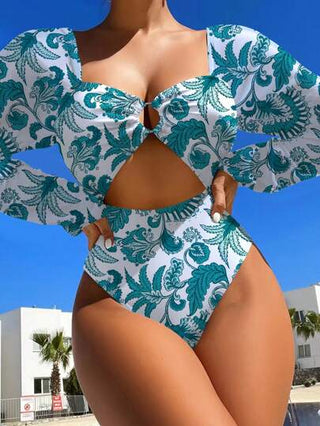 مايوه حريمي قطعة واحدة Swim Vcay قطعة واحدة من ملابس السباحة للنساء، أكمام طويلة، تصميم بسيط، مناسب للصيف