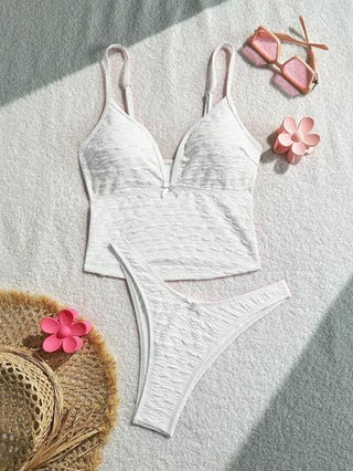 طقم تانكيني حريمي Swim Mod 2 قطعة/طقم ملابس سباحة نسائية مزين بفية القماش البالون قابل للتعديل، وردي ماركة حلوة وكاجوال للعطلات والحفلات