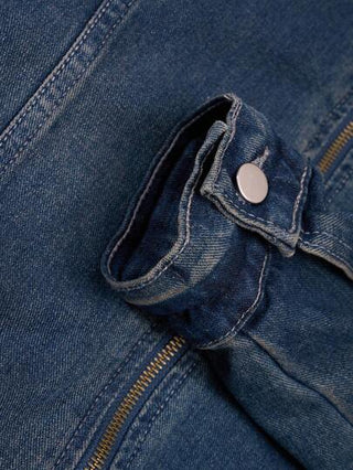 Manfinity Homme جاكيت جاكت جينز رجالية على طراز الدراجات النارية مزودة بسوستة وياقة