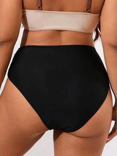 SHEIN Swim Curve بيكيني مقاس كبير للسيدات المكون من أسفل ذو خطوط ملونة ذات خصر عالٍ وتصميم مثلث بسيط، ملابس شاطئية أنيقة وجذابة للإجازة