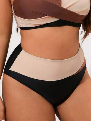 SHEIN Swim Curve بيكيني مقاس كبير للسيدات المكون من أسفل ذو خطوط ملونة ذات خصر عالٍ وتصميم مثلث بسيط، ملابس شاطئية أنيقة وجذابة للإجازة