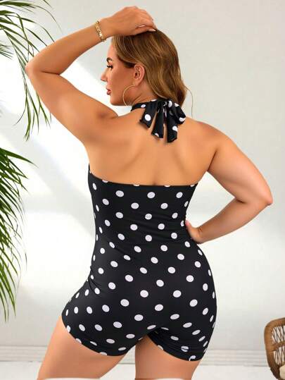 SHEIN Swim Curve بدلة سباحة قطعة واحدة للمرأة البدينة، بطبعات نقاط بلون مزدوج والامامية مجعدة بشكل صليبي، تطبيق ضيق، لأوقات الاسترخاء والعطلات، تصميم أنيق وعملي للحياة اليومية والشاطئ