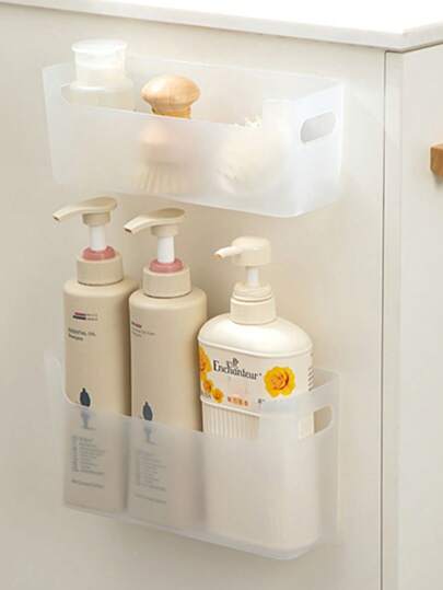 1 صندوق تخزين مثبت على الحائط للمطبخ لباب الخزانة بدون حاجة للحفر، لتخزين أكياس الحفظ الطازجة ومستلزمات التنظيف