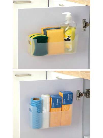 1 صندوق تخزين مثبت على الحائط للمطبخ لباب الخزانة بدون حاجة للحفر، لتخزين أكياس الحفظ الطازجة ومستلزمات التنظيف