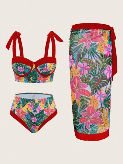 Swim Oasis طقم بكيني للنساء 3 قطع: بدلة سباحة ذات أشرطة + سروال بيكيني مثلث + تنورة ساسبوند