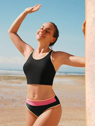 طقم تانكيني حريمي Swim SPRTY بدلة سباحة نسائية من قطعتين "تانكيني"، تصميم معاصر متناسق بالألوان، ملابس شاطئ رياضية