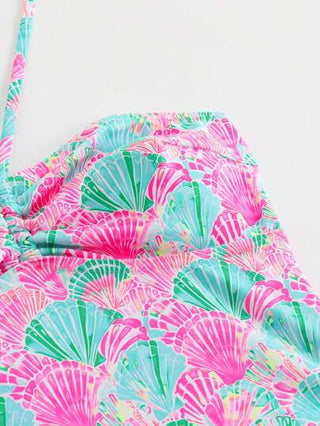 طقم تانكيني حريمي Swim Mod مجموعة من قطعتين، توب بحمالات رفيعة مطبوع بتصميمات عشوائية وبكيني سفلي بسحاب ، ملابس سباحة صيفية مثيرة للنساء