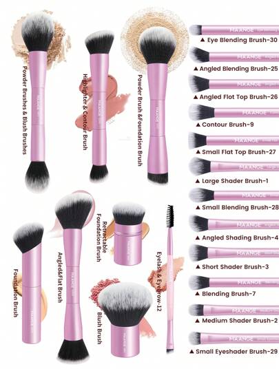 MAANGE مجموعة 20 فرشاة مكياج احترافية من الألومنيوم في علبة هدايا، تتضمن فرشاة أساس، فرشاة بودرة خفيفة، فرشاة أحمر خدود، فرشاة ظلال عيون، فرشاة رموش، فرشاة هالة، فرشاة تبريز، فرشاة تحديد، فرشاة كونسيلر، فرشاة حواجب، فرشاة شفاه، أدوات مكياج للسفر،...