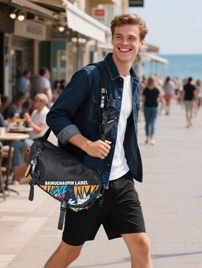 حقيبة كروس بادي مقاومة للماء مع حزام قابل للتعديل للرجال والنساء ، حقيبة كتف أسود متعددة الوظائف وذات سعة كبيرة للعمل والسفر والتخييم والشاطئ والعطلات لطلاب المدارس الثانوية والجامعات ، متطلبات السفر الأساسية