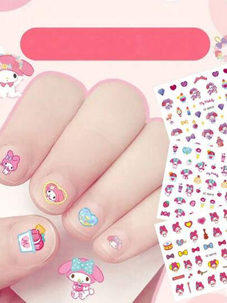Sanrio 5 قطع ملصقات أظافر كرتونية لشخصية Kuromi من Sanrio، لاصقة ذاتي من البلاستيك، موتيفات أنمي لمطحونة في نهايتها ، أشكال غير متماثلة، قابلة للاستخدام مرة واحدة، بدون رائحة - فن أظافر جميل لأظافر الأطفال