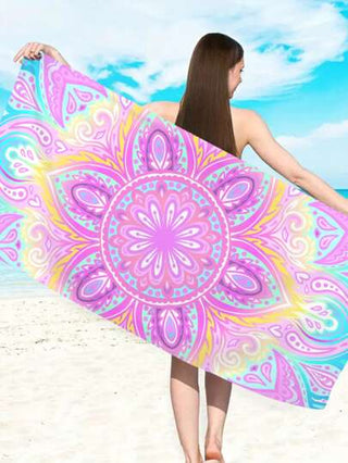 حوله شاطئ بطباعة هندسية زهرية مطبوعة ، حوله شاطئ/حمام كبير السرعة وماص مع طباعة الستار الهندي، لاستخدامات السفر والسباحة وممارسة اليوغا، اكسسوار شاطئ والضروريات السفر (طباعة أحادية الجانب) ضروريات الشاطئ