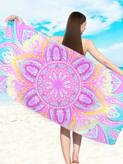 حوله شاطئ بطباعة هندسية زهرية مطبوعة ، حوله شاطئ/حمام كبير السرعة وماص مع طباعة الستار الهندي، لاستخدامات السفر والسباحة وممارسة اليوغا، اكسسوار شاطئ والضروريات السفر (طباعة أحادية الجانب) ضروريات الشاطئ