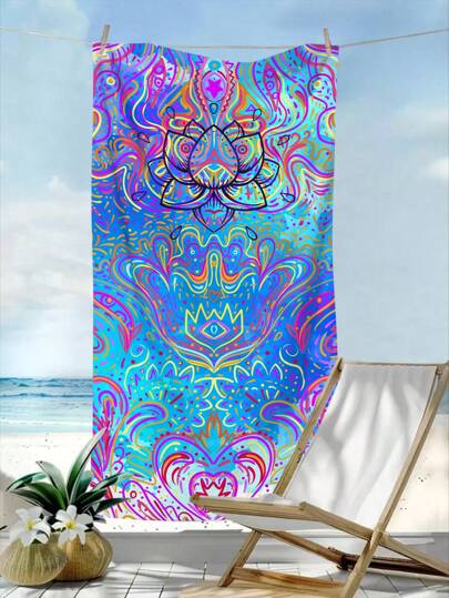 حوله شاطئ بطباعة هندسية زهرية مطبوعة ، حوله شاطئ/حمام كبير السرعة وماص مع طباعة الستار الهندي، لاستخدامات السفر والسباحة وممارسة اليوغا، اكسسوار شاطئ والضروريات السفر (طباعة أحادية الجانب) ضروريات الشاطئ