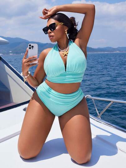 Slaydiva مجموعة بكشكشة من قطعتين للسباحة, قياس كبير، بتصميم بسيط يومي، للنساء، للحانات والشواطئ والعطلات الفاخرة