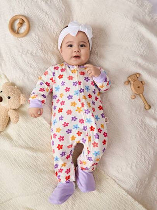 Cozy Pixies بدلة رومبر كريو رقبة مطبوعة بالنباتات والزهور طويلة الأكمام ناعمة للأطفال الرضع البنات مع بناطيل