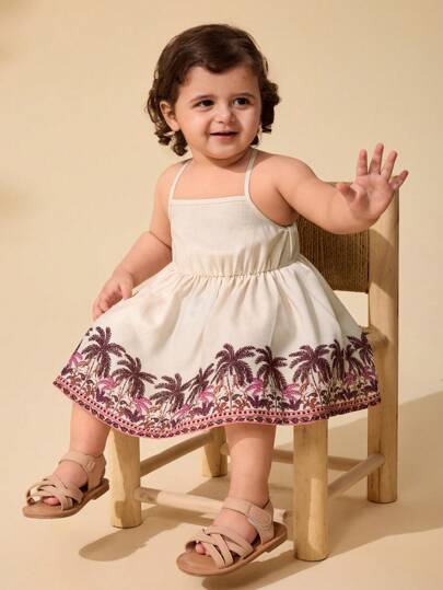 فساتين بيبي فستان صدرية منسوج على طراز زهري صغير للبنات الصغار