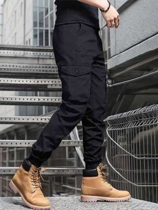 Manfinity Homme بنطلون كاجوال للرجال بخصر قابل للشد وخصر ايلاستيكي وجيوب للحمل