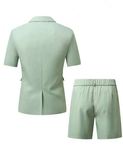 Manfinity Bizformal بذلة رجالية قصيرة الأكمام مناسبة للصيف، وشورت بذلة، مناسبة للاستخدام اليومي والحفلات الرسمية