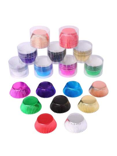 100/200 قطعة من أكواب الكب كيك المطلية بالرقائق المتعددة الألوان ، و أكواب الخبز المقاومة للشحوم،مقاس قياسي للزينة في الأعراس وأعياد الميلاد والحفلات (2 * 1.25 بوصة)