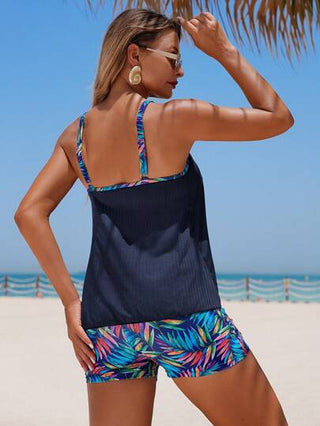 طقم تانكيني حريمي Swim Lushoire بكيني شريطي مع طباعة أوراق نباتية، ملابس علوية علوية ذات بنية مضلعة، بدلة سباحة للنساء للعطلات