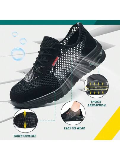 أحذية أمان للرجال بنسي من الفولاذ، مقاومة للسحق والثقب، بنعل هوائي، بتهوية شبكية، أحذية عمل صيفية