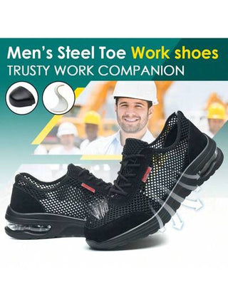 أحذية أمان للرجال بنسي من الفولاذ، مقاومة للسحق والثقب، بنعل هوائي، بتهوية شبكية، أحذية عمل صيفية