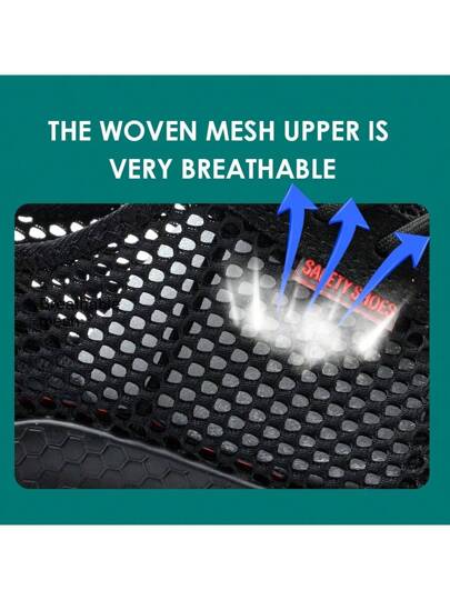 أحذية أمان للرجال بنسي من الفولاذ، مقاومة للسحق والثقب، بنعل هوائي، بتهوية شبكية، أحذية عمل صيفية