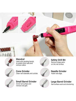 مجموعة ملف الأظافر الكهربائي، مثقاب أظافر بطاقة USB مع 6 قطع رملية، أداة مانيكير وبديكير محمولة للأظافر الصناعية والجل والعناية بالبشرة - جهاز طحن أظافر صغير بلا رائحة
