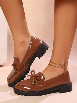2025 خريف أنيق ربطة عقدة الفراشة كاجوال متعددة الاستخدامات، كعب سميك، أحذية لوفر نسائية بمقاس إضافي