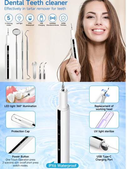 SEAGO جهاز تنظيف أسنان كهربائي بالموجات فوق الصوتية، ُمنظف للترسبات، علاج نظافة الفم الموصي به من قبل خبراء طب الأسنان،مقاوم للماء بتصنيف IPX6، 5 أوضاع تنظيف (لطيف، عادي، متوسط، قوي، فائق القوة)، توزيع ذكي للطاقة، حماية من الشحن الزائد، آمن للأسنان،...