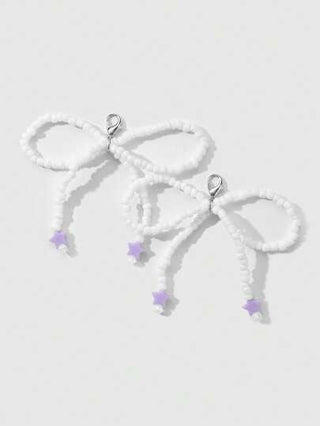 ROMWE Kawaii مجموعة مكونة من 2 قطعة من اكسسوارات كليبس الأحذية مصنوعة يدويًا بالخرز والآللئ البيضاء بشكل نجمة وفيونكة، إكسسوارات أزياء متعددة الاستخدامات، ديكورات DIY مناسبة للنساء، هدية للسيدات