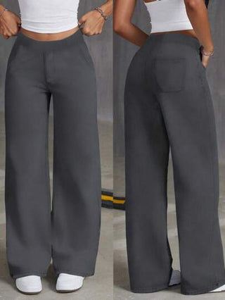 قطعة واحدة بنطال رياضي مستقيم واسع مع جيوب لممارسة الرياضة خارج المنزل للبنات المراهقات، مناسب للربيع/الصيف/الخريف