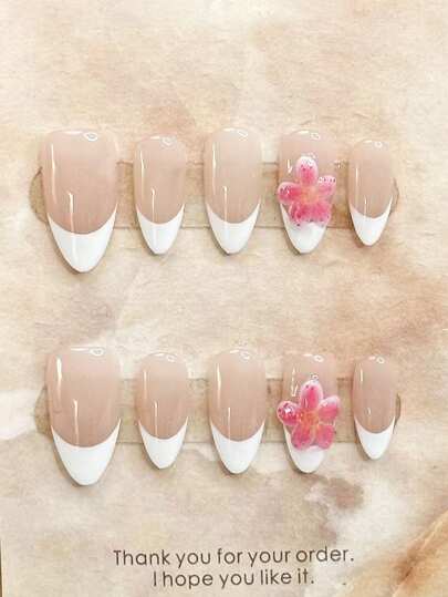 10 قطعة من أظافر وهمية أنيقة وجذابة بتصميم 3D محفور ذو شكل زهرة مناسب لأجواء شاطئية صيفية وأناقة تجسد موضة Y2K، مناسب للسيدات والفتيات للاستخدام اليومي، الحفلات والهدايا، صنعت يدويًا مع ملصق لاصق