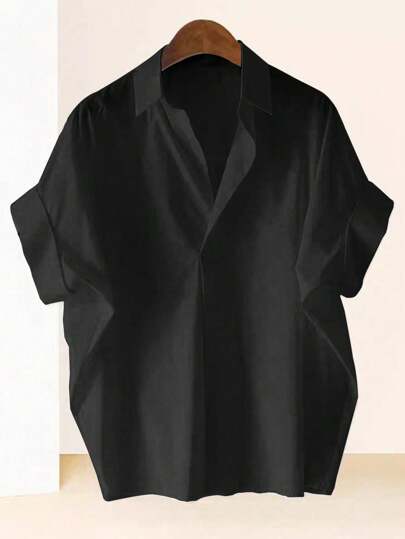 Franclia قميص نسائي بتصميم فرنسي راقي، أكمام خفيفة على شكل خفاش، ياقة واسعة، لون أسود