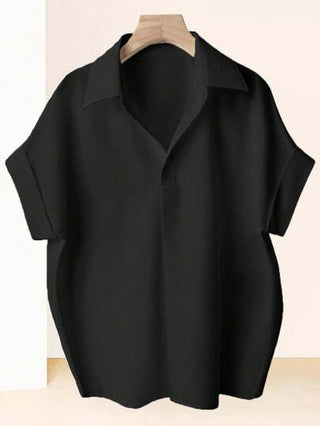 Franclia قميص نسائي بتصميم فرنسي راقي، أكمام خفيفة على شكل خفاش، ياقة واسعة، لون أسود