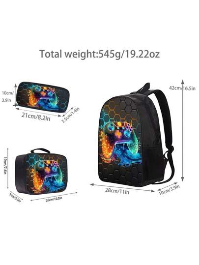 مجموعة حقيبة الظهر 3 قطع طقم ألوان نيون / أسود ومربع الغداء وحقيبة القلم والحقيبة التخزينية - مصنوعة من بوليستر قوي ، خفيف الوزن ، ألوان مختلطة عصرية