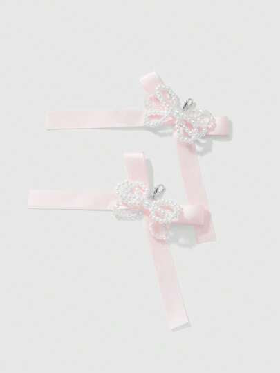 ROMWE Kawaii 2 قطعة إكسسوار صغير مصنوع يدويًا بالخرز الأبيض والتصميم المشابه للبلورات على شكل فيونكة لتزيين الأحذية، مجموعة إكسسوارات أنيقة متعددة الاستخدامات مناسبة للنساء لارتدائها يوميًا أو كهدية