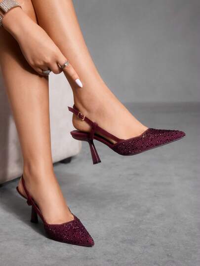 CUCCOO SZL أحذية كعب عالي مزينة بالكريستال للنساء ذات حزام خلفي