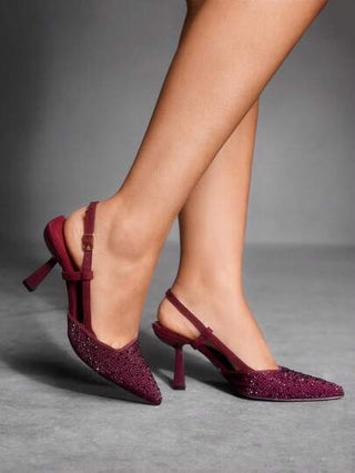 CUCCOO SZL أحذية كعب عالي مزينة بالكريستال للنساء ذات حزام خلفي