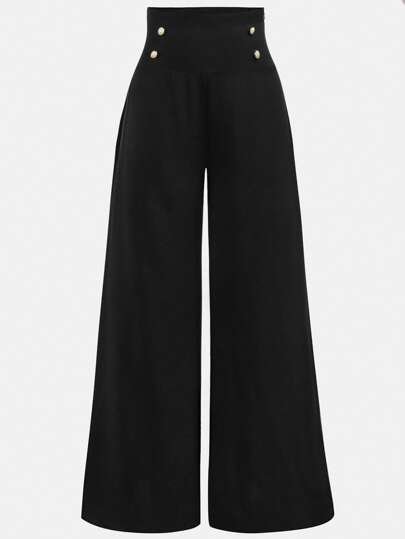 SHEIN Girlism بنطلون سبور لفتيات المراهقات قصير الخصر مناسب القياس ذو ساق واسعة باللون الأسود