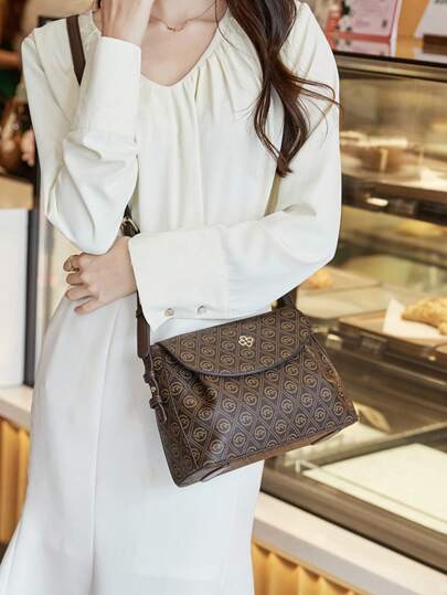 حقيبة يد كاجوال ذات سعة كبيرة للنساء مطبوع عليها طراز كلاسيكي رجعي، حقيبة كتف ، أنيقة ومتنوعة الاستخدام، حقيبة من الشركة الرائدة في المجال وصيحة 2025 الجديدة المتناسقة