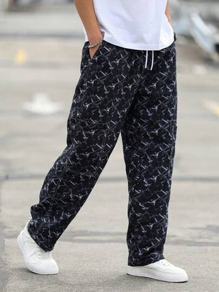 Manfinity Homme بنطلون شحن كاجوال للرجال بتصميم صبغ التعتيق، خصر مرن،ساق مستقيمة