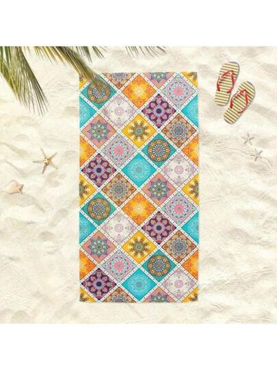 مجموعة 1 من المناشف البحرية من الميكرو فايبر فائقة الليونة والجفاف السريع ، بطبعات هندسية حيوية ، مستطيلة الشكل الكبيرة، مناسبة لليوجا والسباحة والسفر والتخييم ، استخدام منزلي وخارجي حديث ، هدية رائعة للنساء