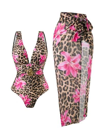 مايوه حريمي قطعة واحدة Swim Oasis 2 قطعة/مجموعة 2025 وصول جديد ملابس نسائية قطعة واحدة بطبعة نمر وفستان شبكي ماكسي للشاطئ تنزه صيفي مجموعة ملابس سباحة عادية