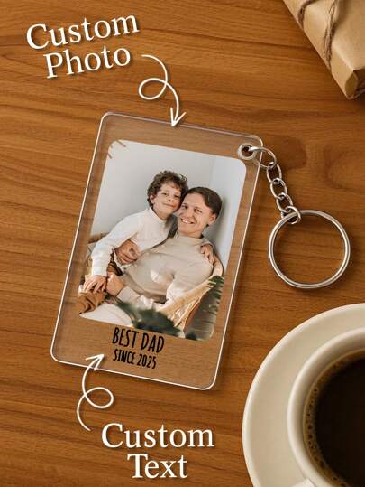 حامل مفاتيح شخصي مطبوع عليه صورة وإسم، حامل مفاتيح أكريليك مخصص بصورة وكتابة، حامل مفاتيح شخصي مطبوع عليه صورة، حامل مفاتيح هدية بملصق رسالة لهدايا عيد الميلاد، الذكرى السنوية، عيد الحب، عيد الأب، هدية للأب.