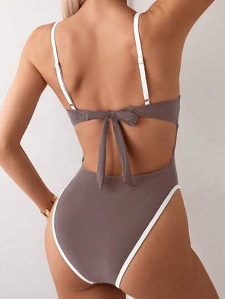 مايوه حريمي قطعة واحدة Swim Vcay قطعة واحدة بيكيني نسائي للشاطئ ذو ألوان متباينة وتصميم ظهر مفتوح