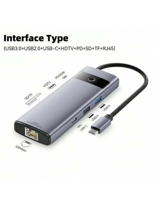 محول متعدد المنافذ USB-C 8 في 1 ذو وظيفة إيقاف الشاشة بلمسة واحدة، محطة إرساء توسيع النوع C عالية الدقة 4K للكمبيوتر المحمول