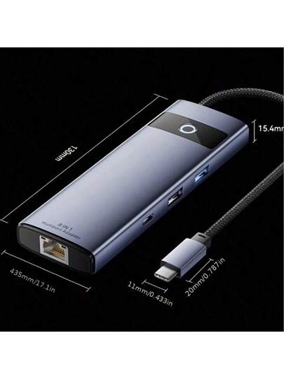 محول متعدد المنافذ USB-C 8 في 1 ذو وظيفة إيقاف الشاشة بلمسة واحدة، محطة إرساء توسيع النوع C عالية الدقة 4K للكمبيوتر المحمول