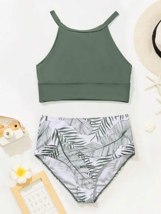 طقم تانكيني حريمي Swim مجموعة ملابس سباحة نسائية حاملة مطبوعة بنباتات استوائية لصيف الشاطئ
