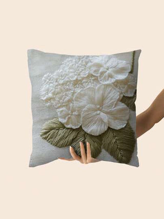 1 غلاف وسادة زهور إبيض الهيدرانجيا الزهري الأنيق، 45.72 * 45.72 سم ، غطاء وسادة من الناعم البخارية مع أوراق خضراء وسيقان، إغلاق بسحاب، قابل للغسل آليًا من قماش البوليستر للديكور في الصالة أو غرفة النوم، اكسسوار ديكور الصالة | تصميم زهري أنيق